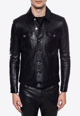 Pointed Collar Leather Jacket