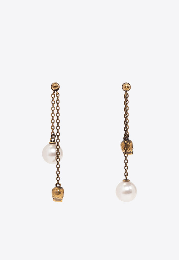 Skull and Pearl Drop Earrings