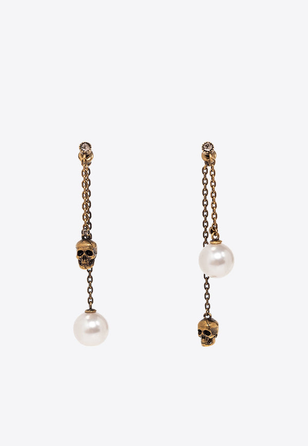 Skull and Pearl Drop Earrings