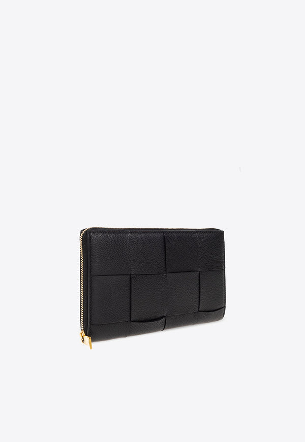 Cassette Zip-Around Wallet in Intrecciato Leather