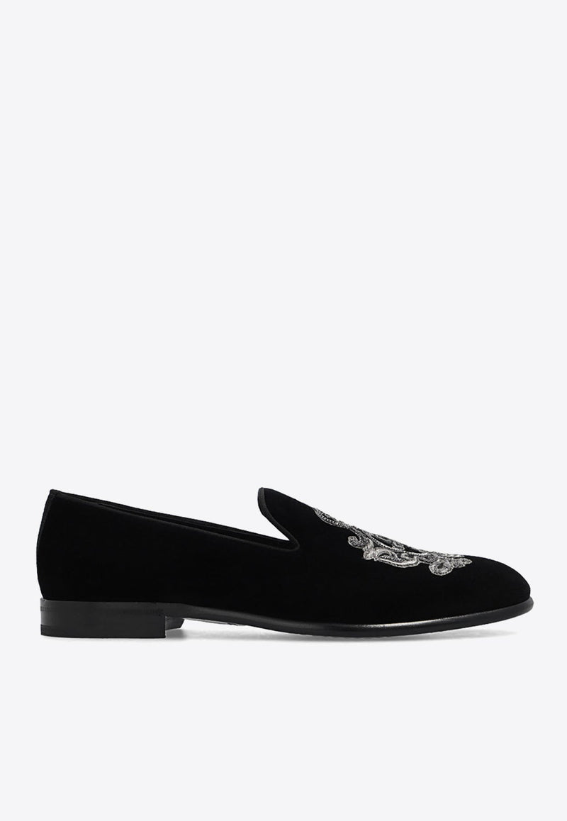 Embroidered Velvet Loafers