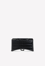 Hourglass Wallet on Chain in Crocodile Embossed Leather