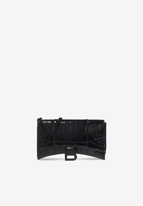 Hourglass Wallet on Chain in Crocodile Embossed Leather