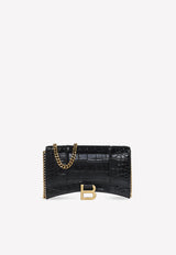 Hourglass Wallet on Chain in Crocodile Embossed Leather