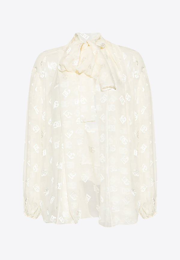 DG Logo Sheer Blouse with Pussy Bow