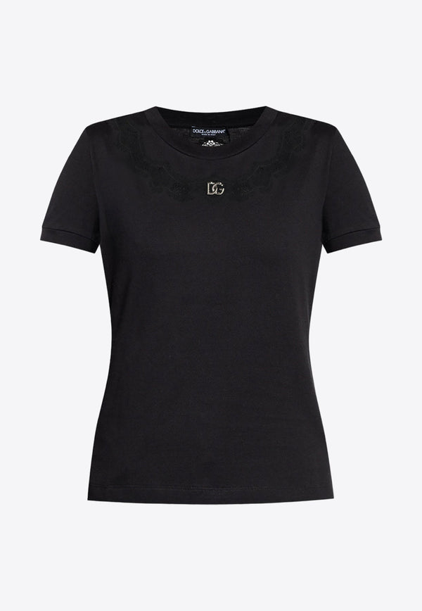 Logo Embellished T-shirt with Lace Inserts