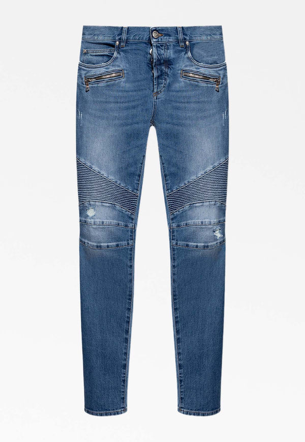 Distressed-Effect Slim-Fit Jeans