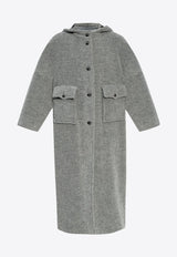 Button-Down Wool Coat with Hood