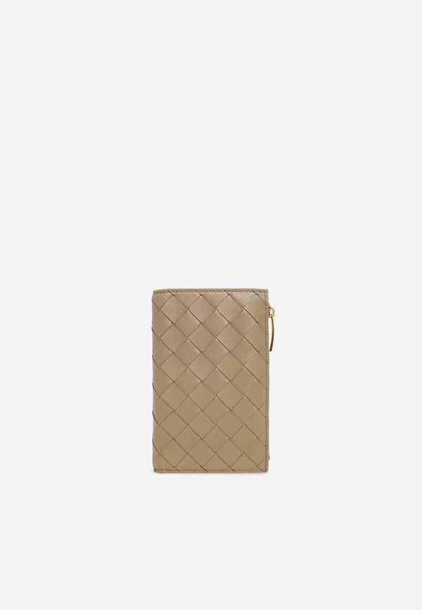 Medium Zip Bi-Fold Wallet in Intrecciato Leather