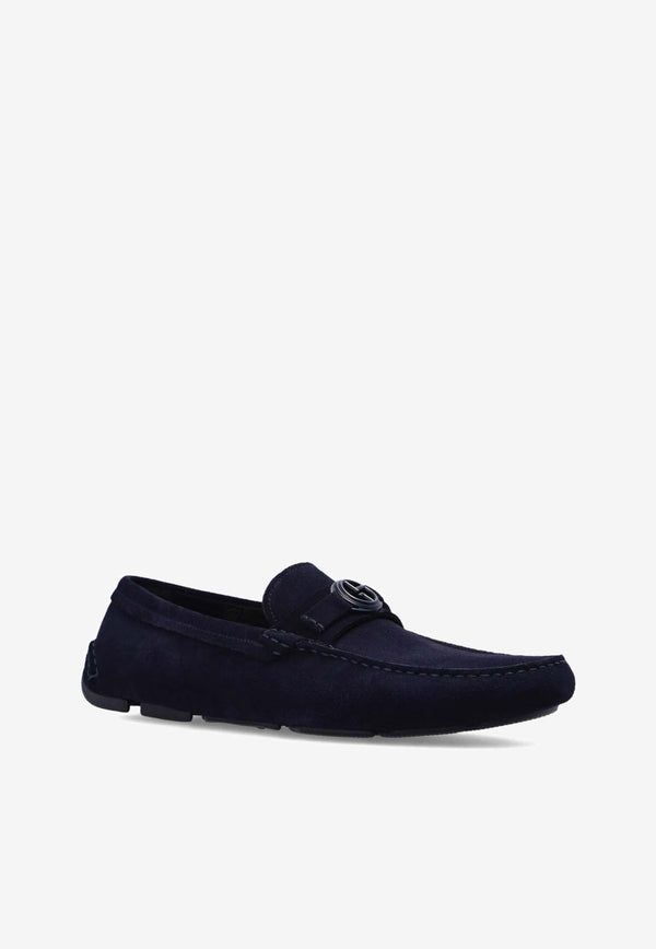 Logo Plaque Suede Loafers