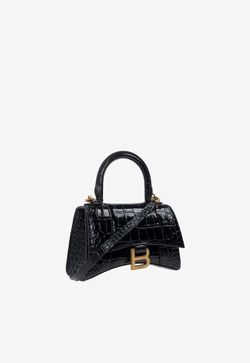 XS Hourglass Crocodile-Embossed Crossbody Bag