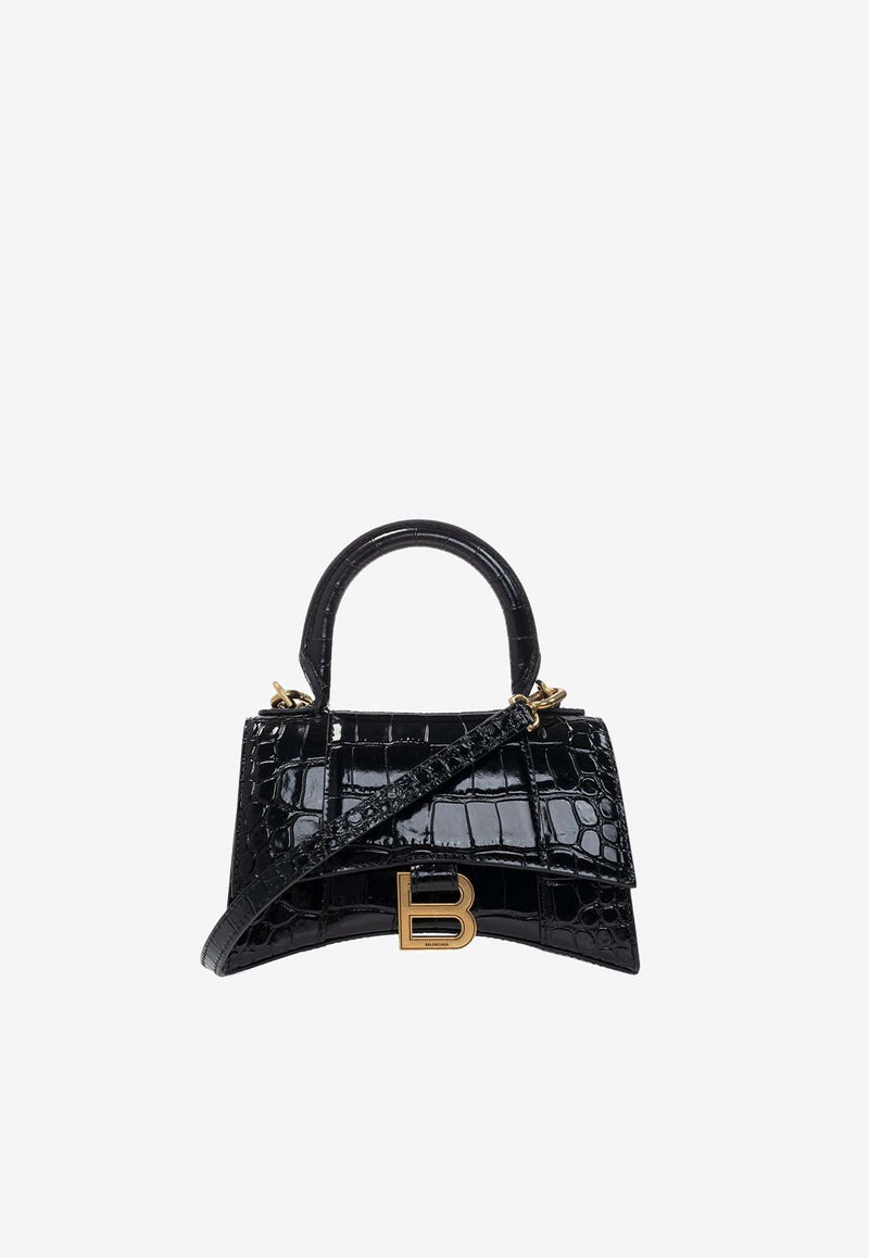 XS Hourglass Crocodile-Embossed Crossbody Bag