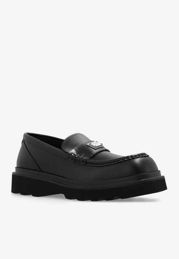 Logo Tag Leather Loafers