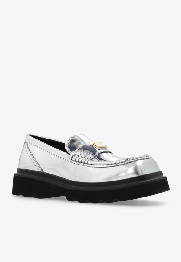 Logo Tag Metallic Leather Loafers