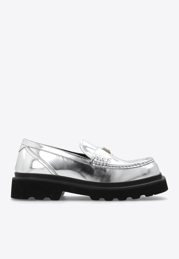 Logo Tag Metallic Leather Loafers