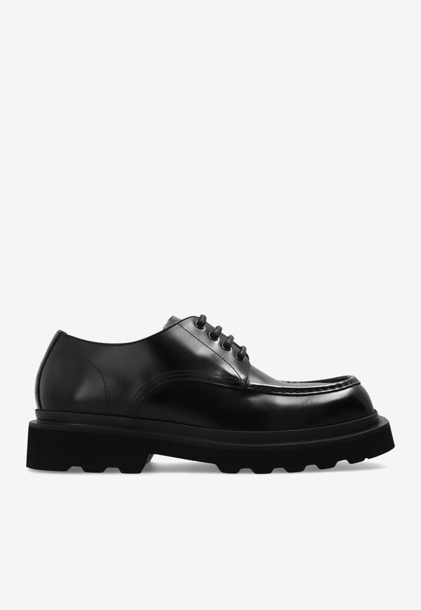 Square-Toe Leather Derby Shoes