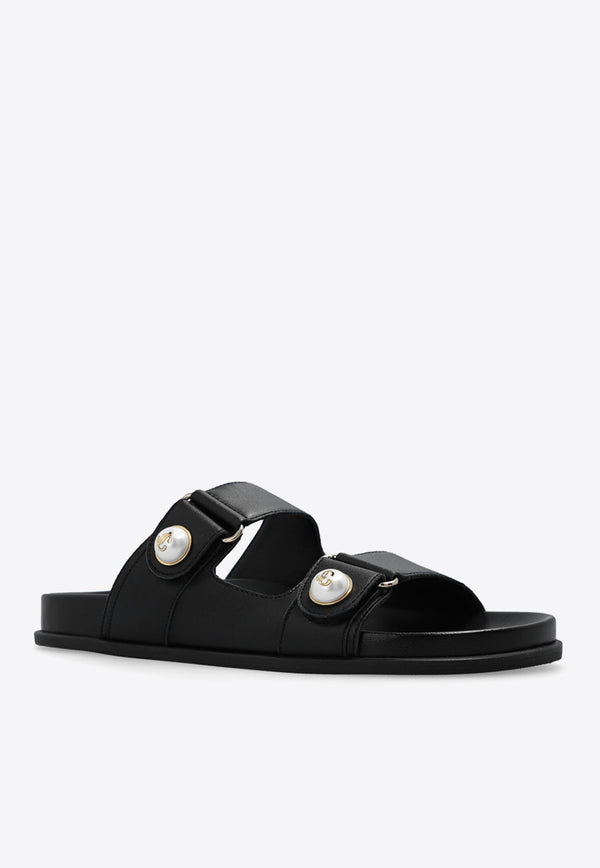 Fayence Pearl Embellished Leather Slides