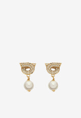 Crystal Embellished Gancini Pearl Drop Earrings