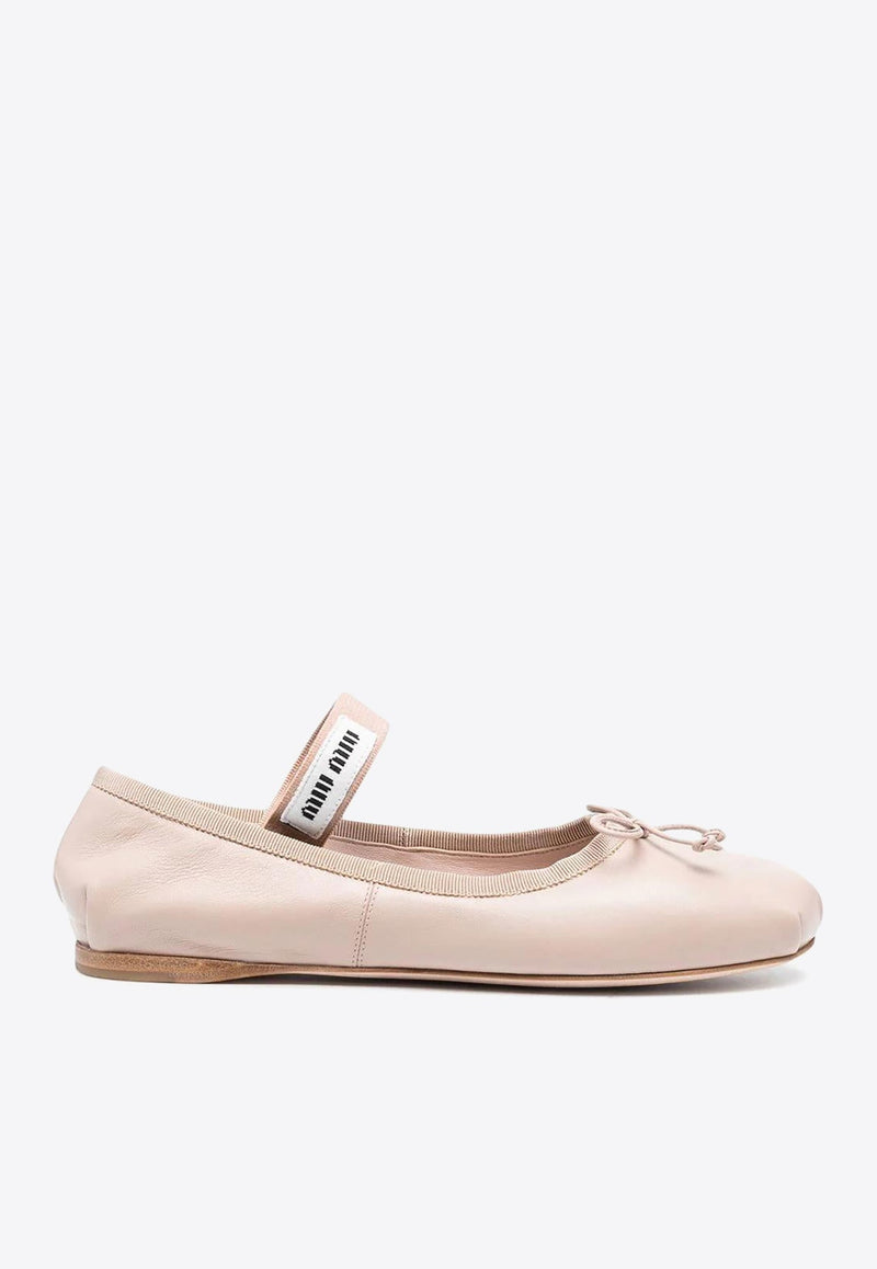 Logo Strap Leather Ballet Flats