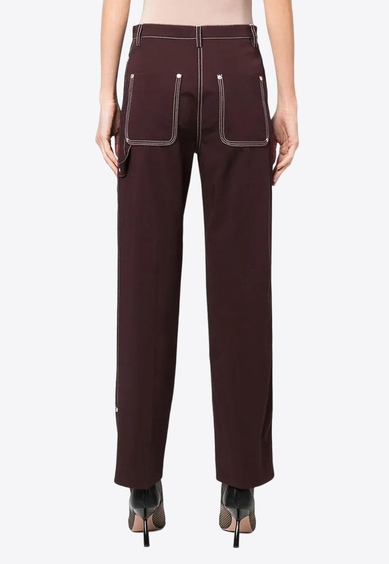 Contrasting-Stitch Straight-Leg Pants