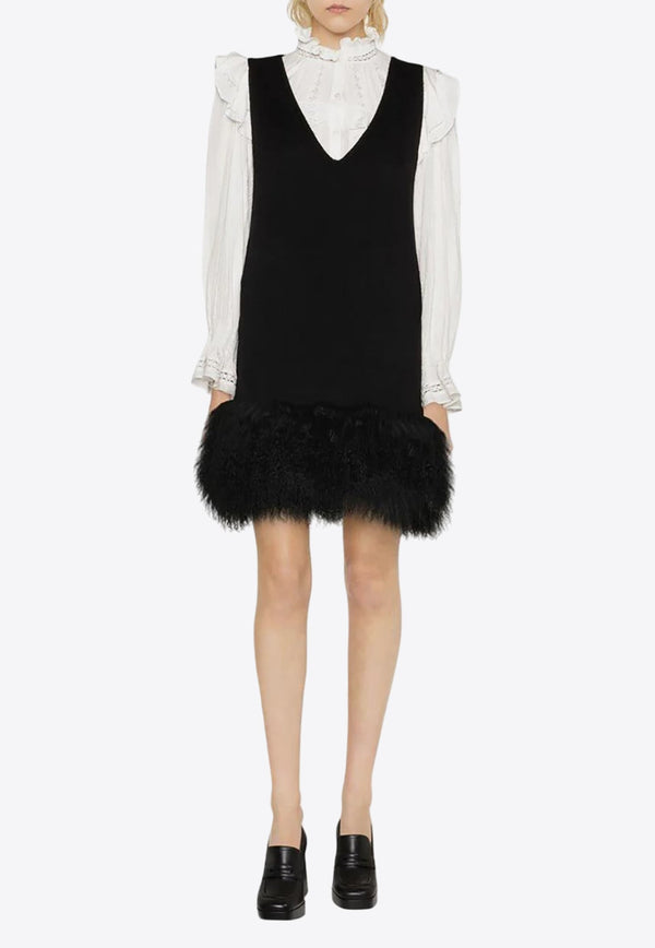 Shearling-Trimmed Mini Dress