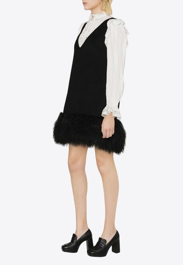 Shearling-Trimmed Mini Dress