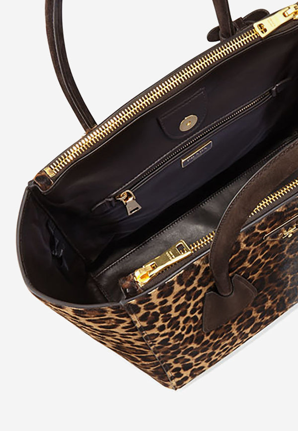 Leopard-Pattern Suede Tote Bag