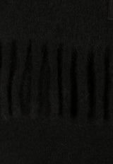 Logo Patch Fringed Wool Scarf