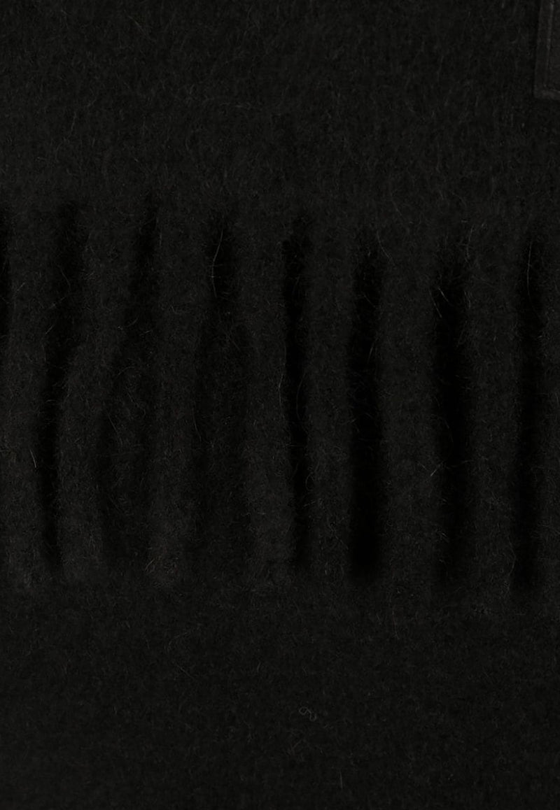 Logo Patch Fringed Wool Scarf