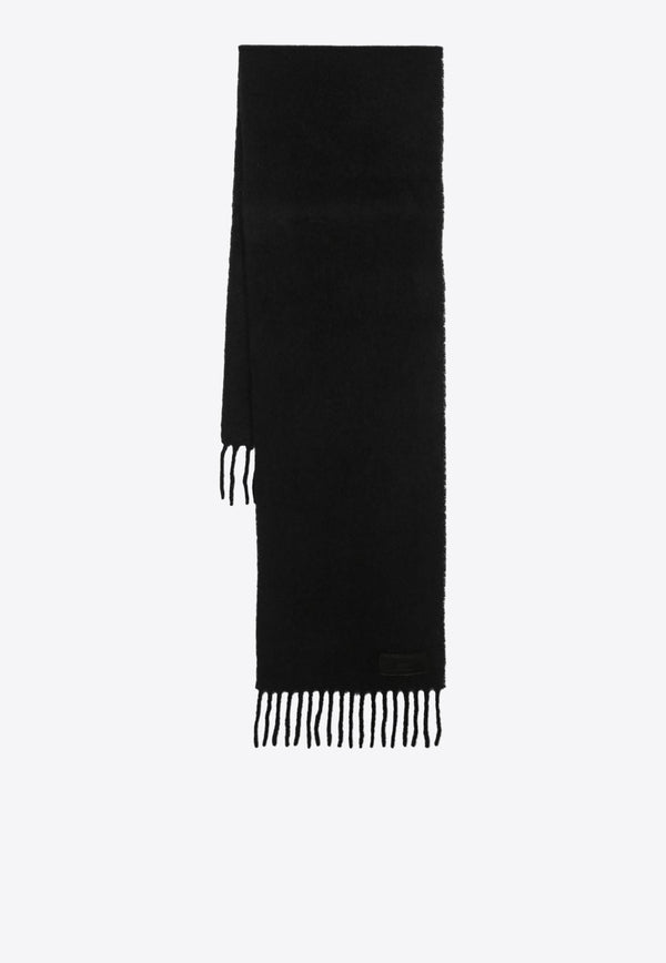 Logo Patch Fringed Wool Scarf