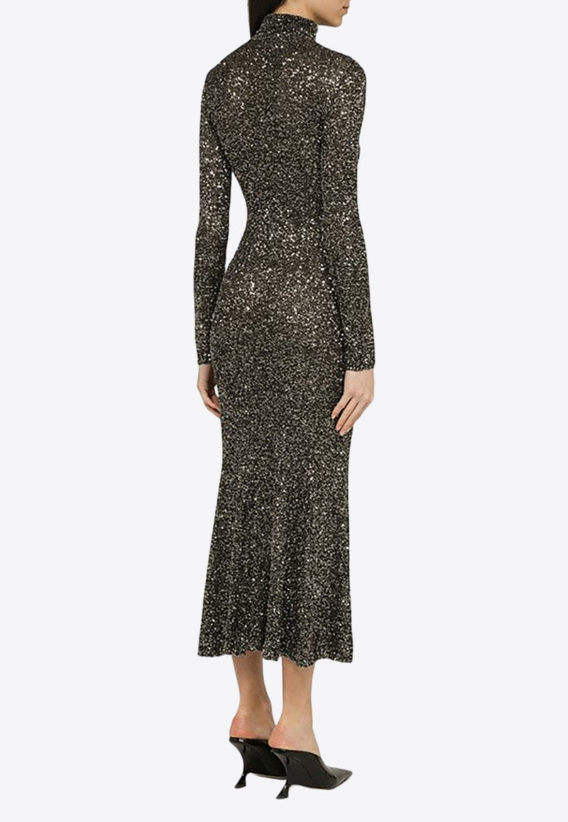 Sequin-Embellished Turtleneck Maxi Dress