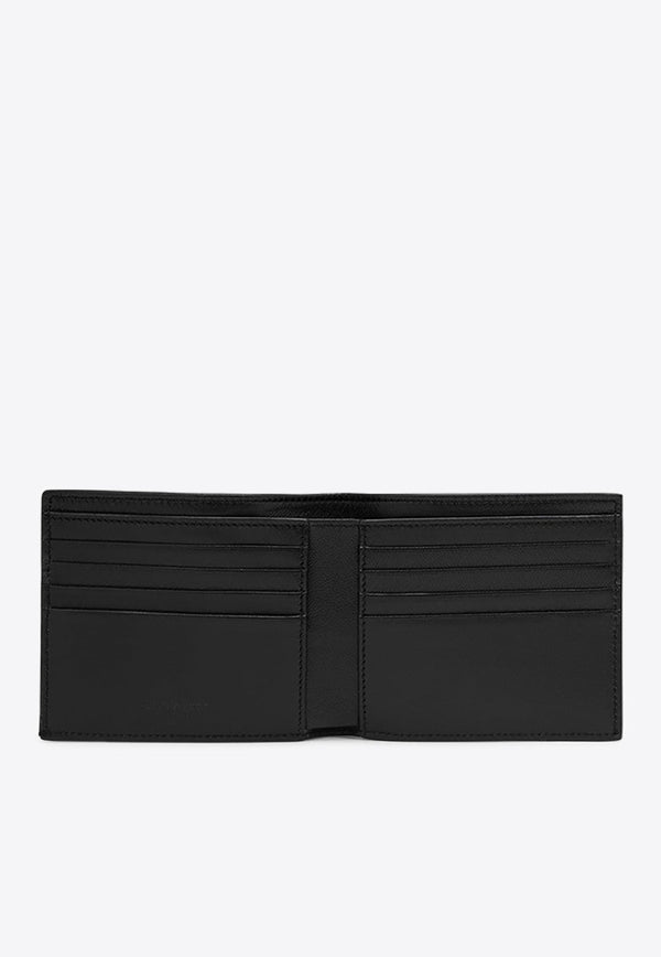 Embossed Logo Grained Leather Bi-Fold Wallet