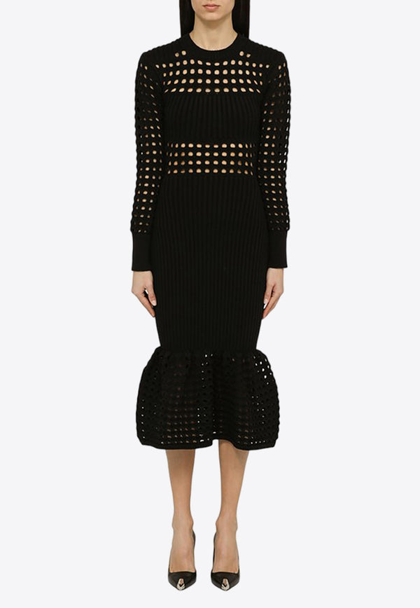 Knitted Mesh Sleeved Midi Dress