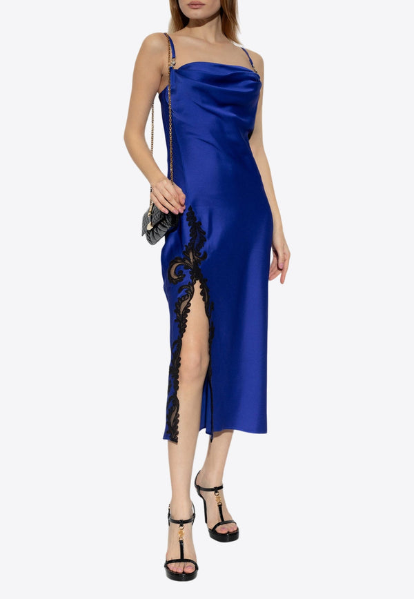 Barocco Lace Embellished Satin Midi Dress