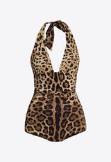 Leopard Print Halterneck One-Piece Swimsuit