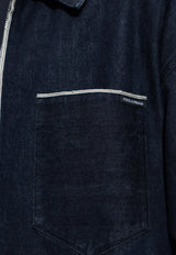 Logo Plaque Zip-Up Denim Jacket