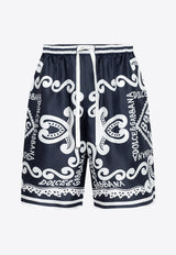 Marina Print Silk Bermuda Shorts