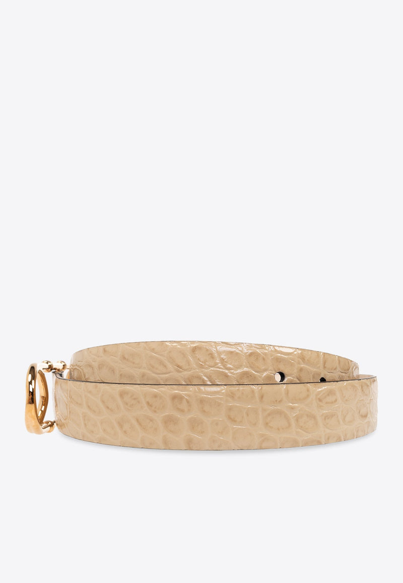 Safety Pin Croc-Embossed Leather Belt