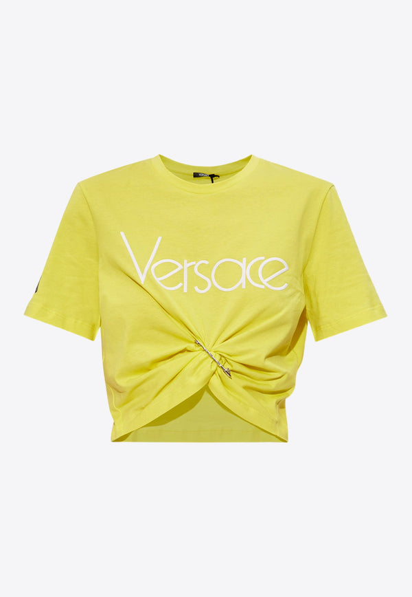 Logo Cropped T-shirt with Safety Pin