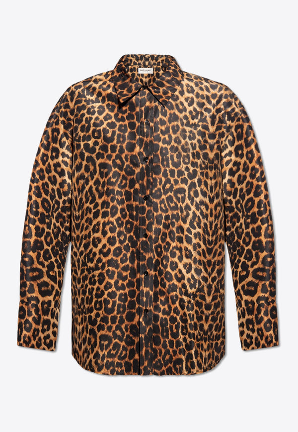Oversized Leopard Print Silk Taffeta Shirt