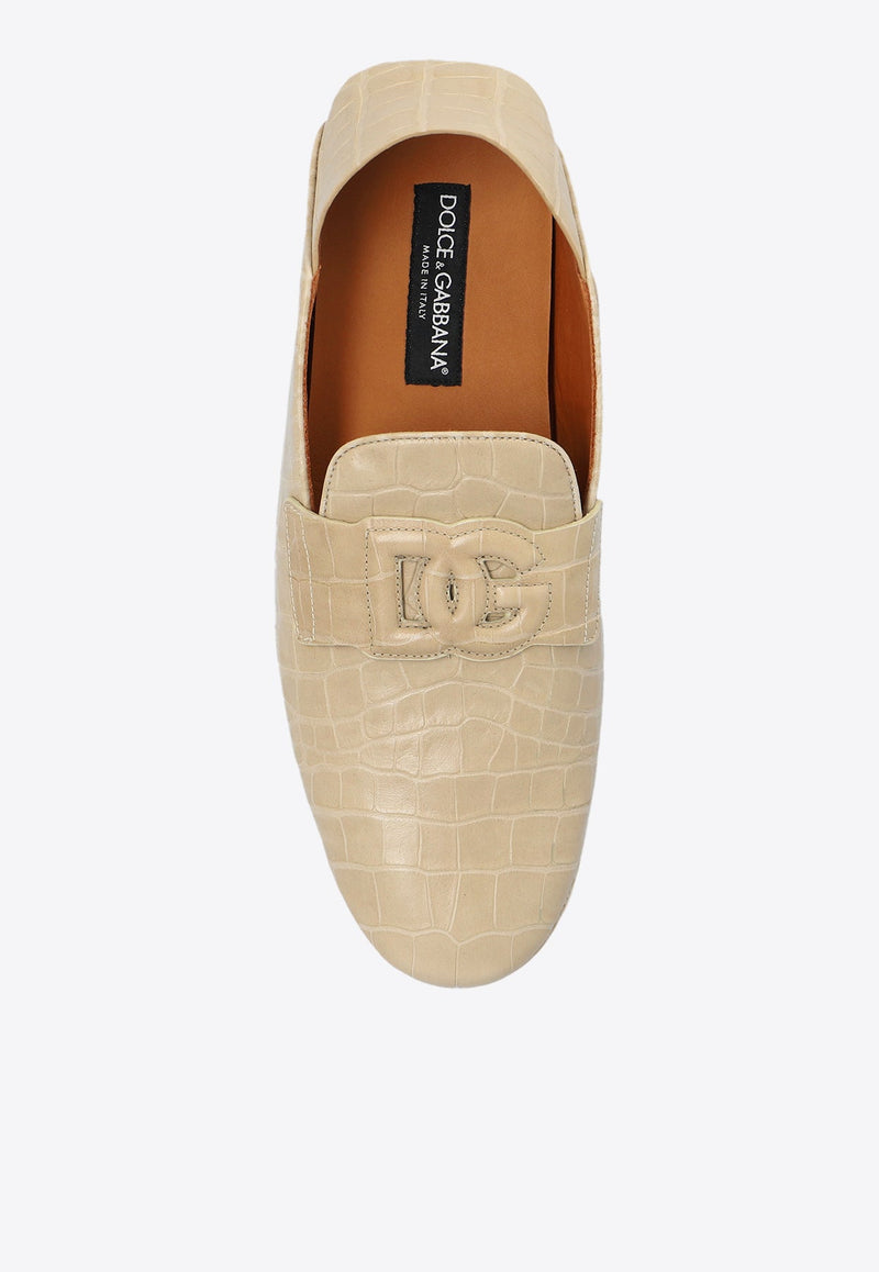 DG Logo Croc-Embossed Leather Loafers