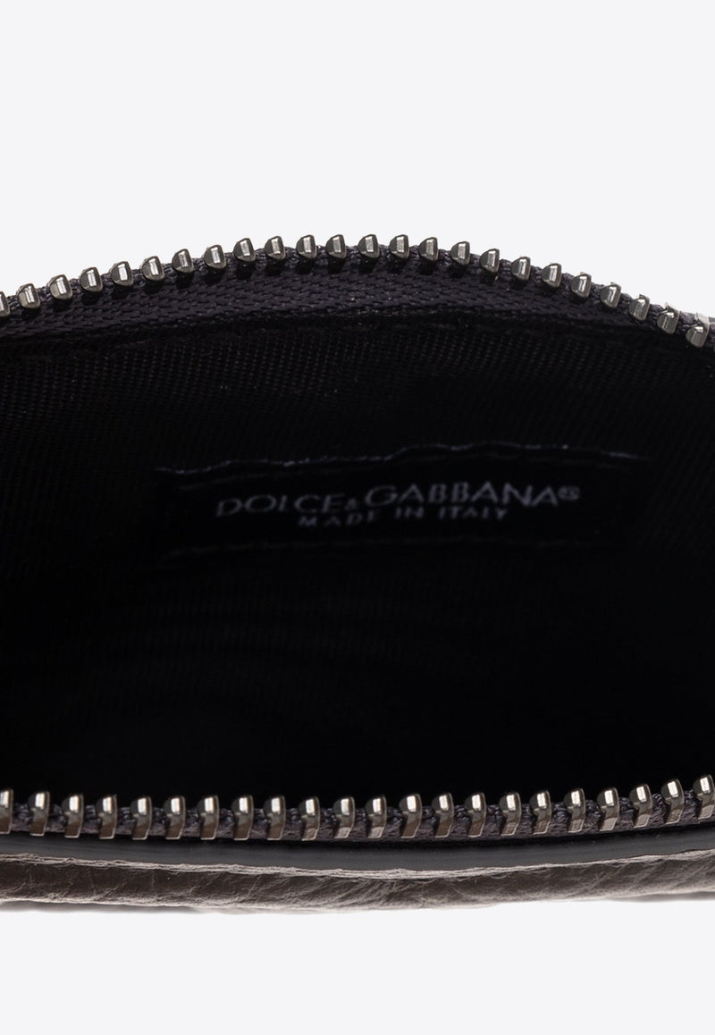 Logo Embossed Leather Zip Wallet