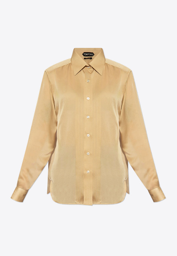 Pleated Plastron Silk Shirt
