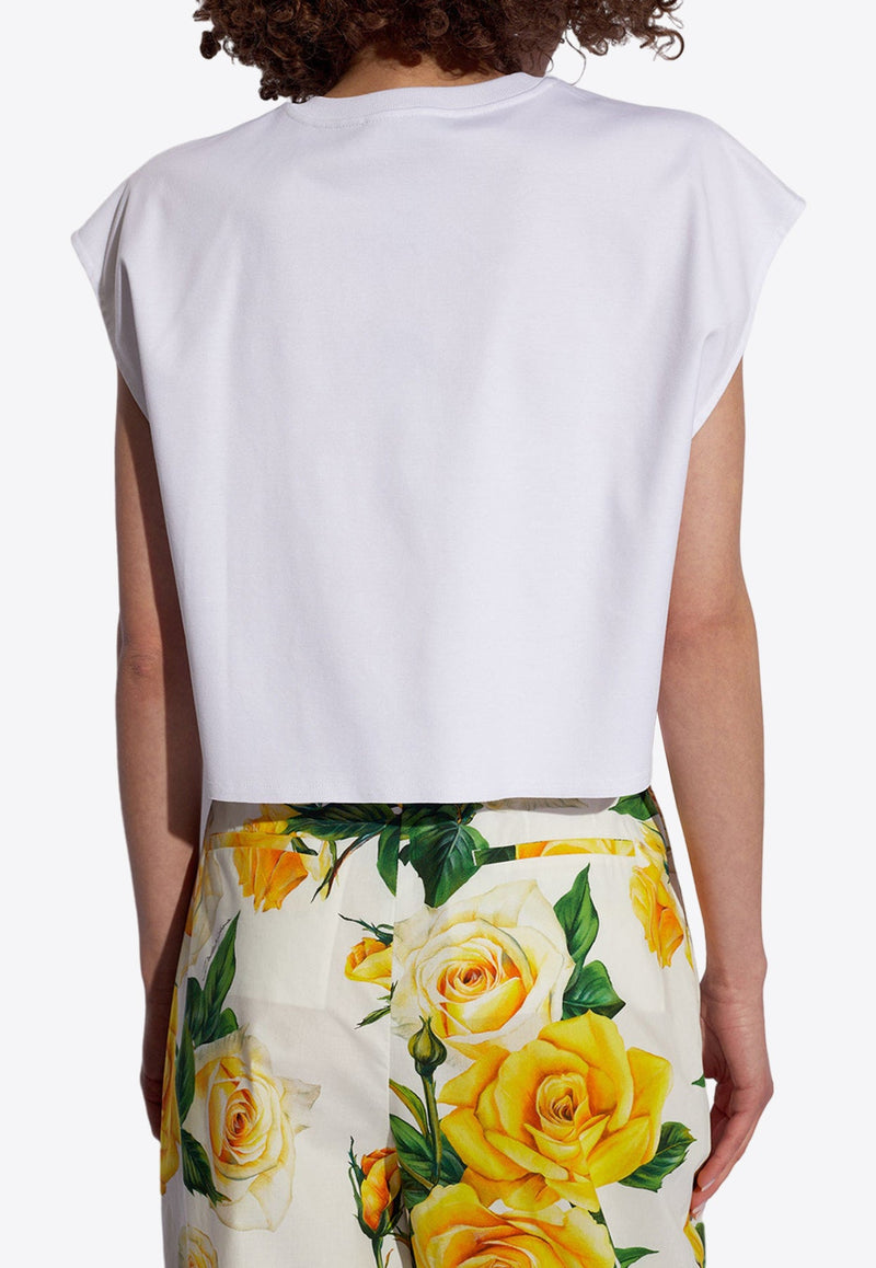Rose Patch Sleeveless Cropped T-shirt