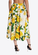 Rose Print Pleated Midi Skirt