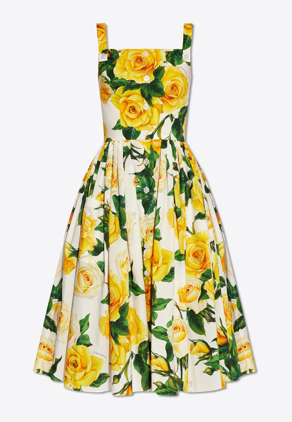 Rose Print Sleeveless Midi Dress