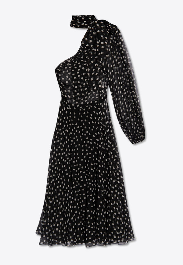 Polka Dot One-Shoulder Midi Chiffon Dress