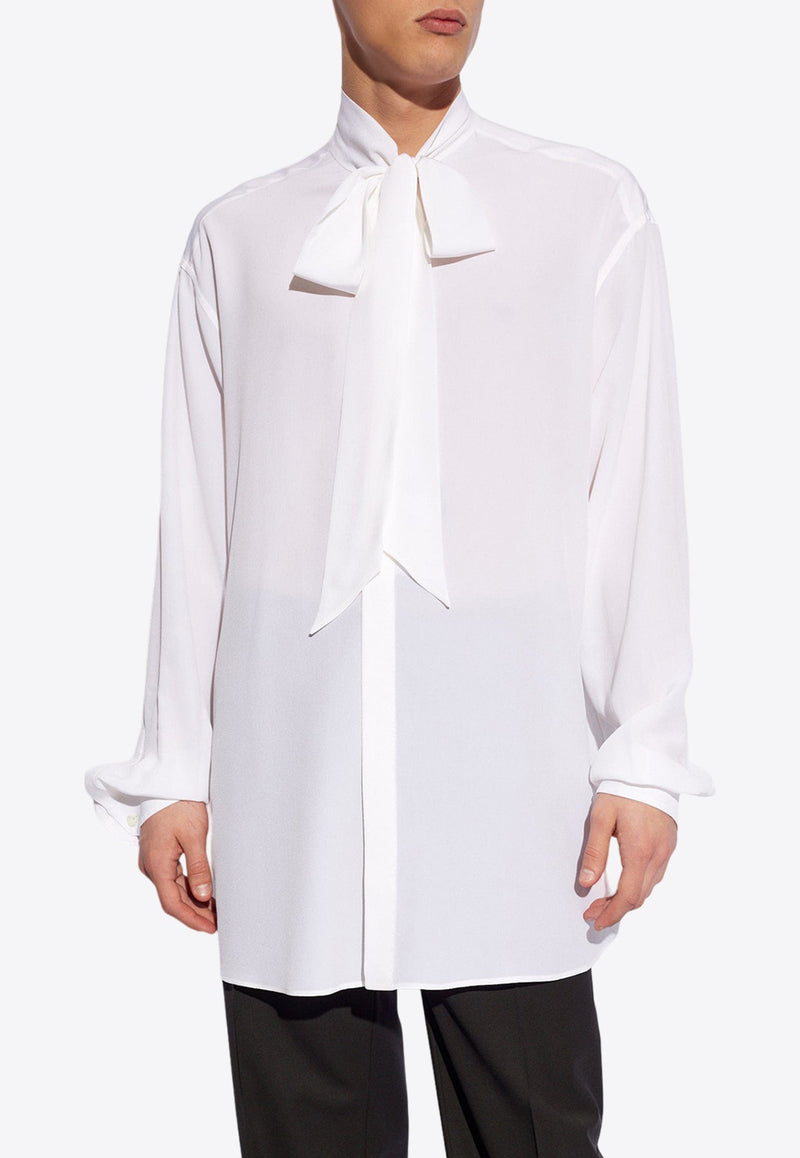 Crepe De Chine Silk Shirt with Scarf Detail