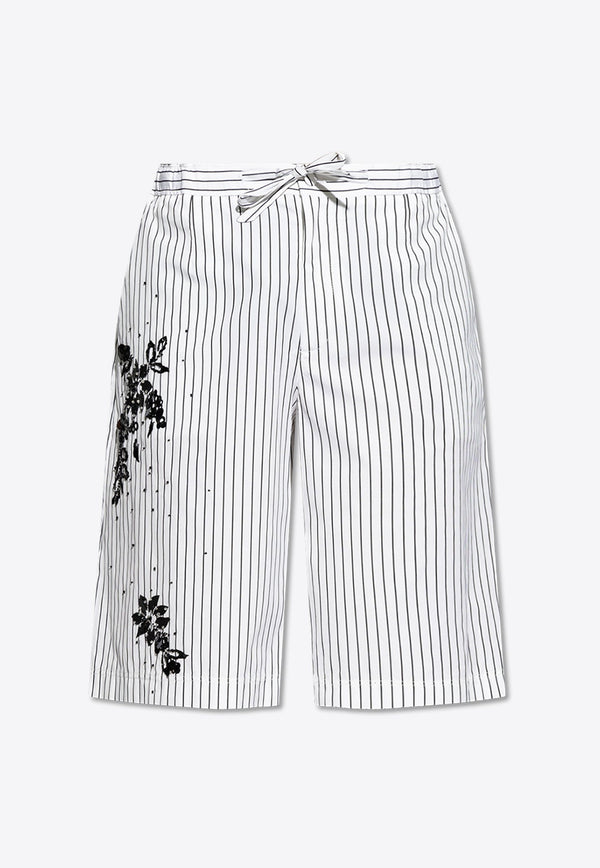 Floral Applique Striped Bermuda Shorts