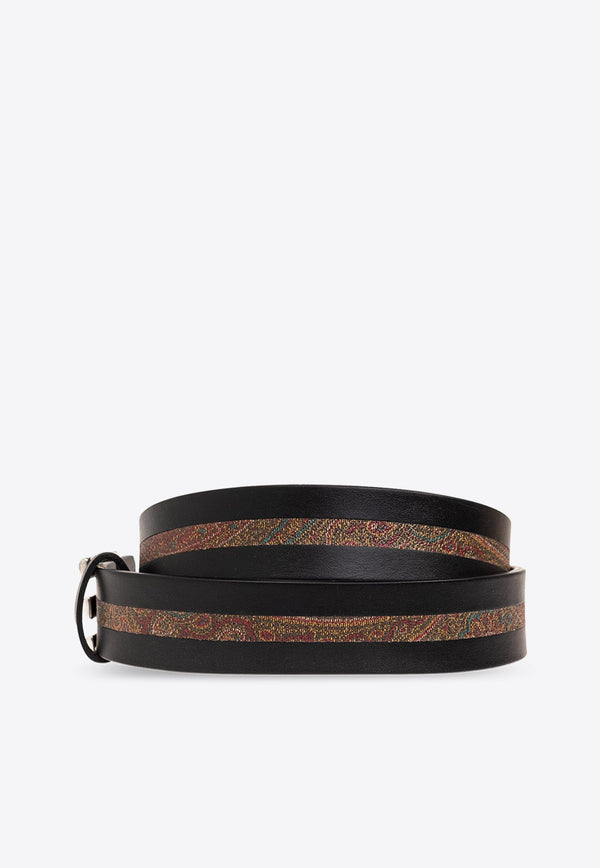 Paisley-Trimmed Reversible Leather Belt